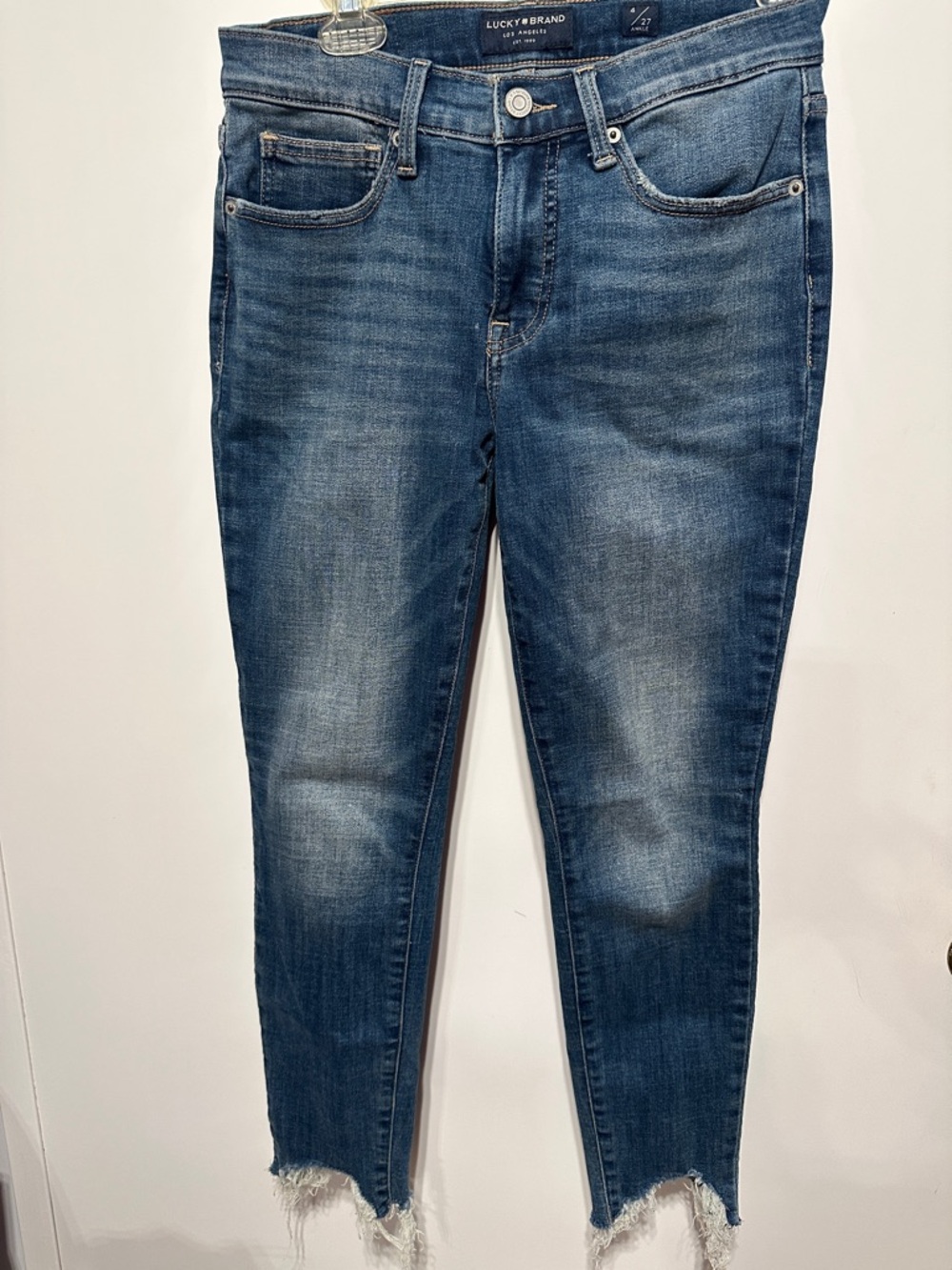 Lucky Brand Womens Distressed Dark Mid Rice Blue Skinny Ankle Jeans Sz 4/27 B1